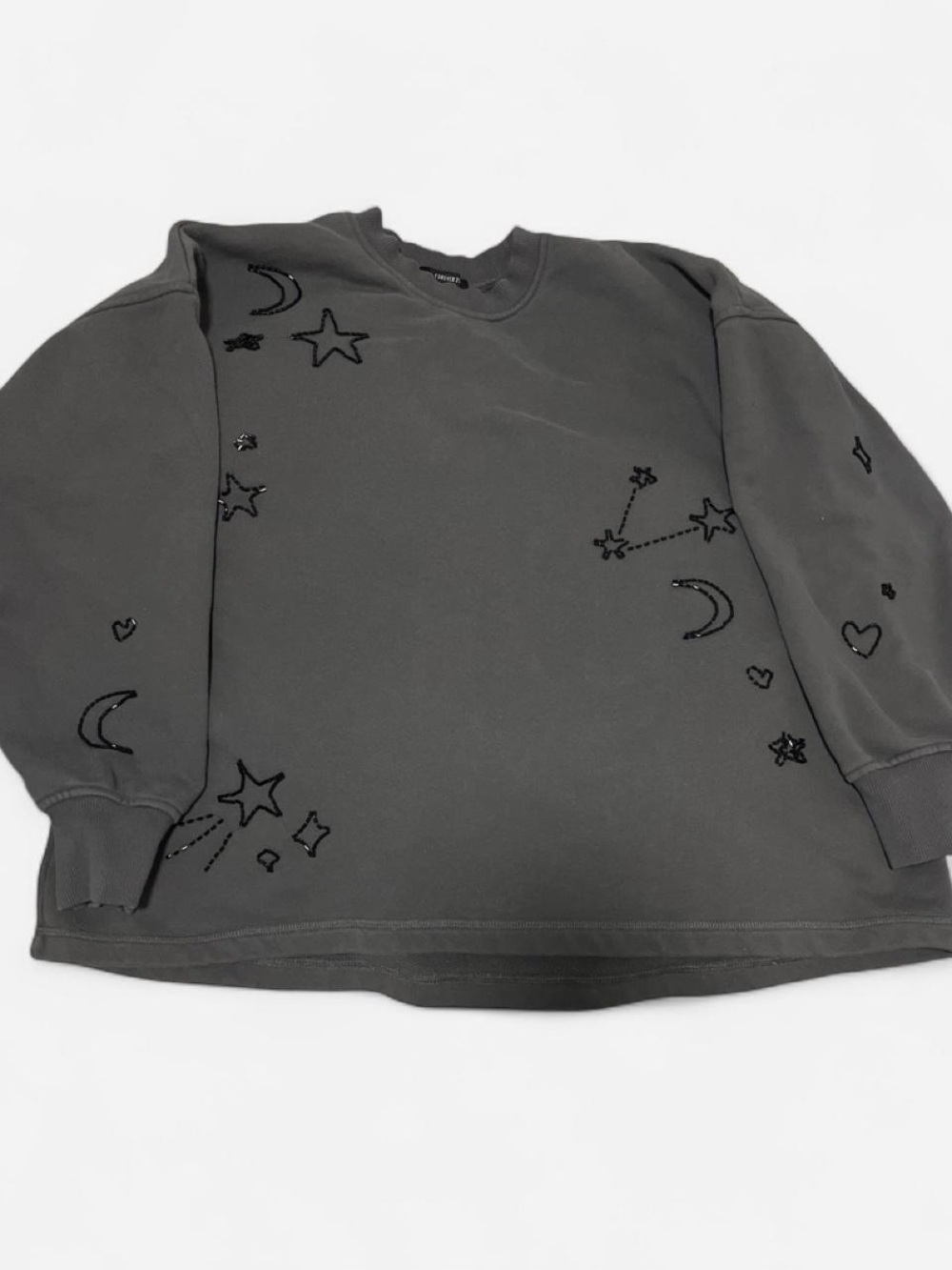 Forever 21 Gray Crewneck with Celestial Embroidery